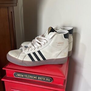 Adidas Cream High-Top Sneakers with Black Stripes